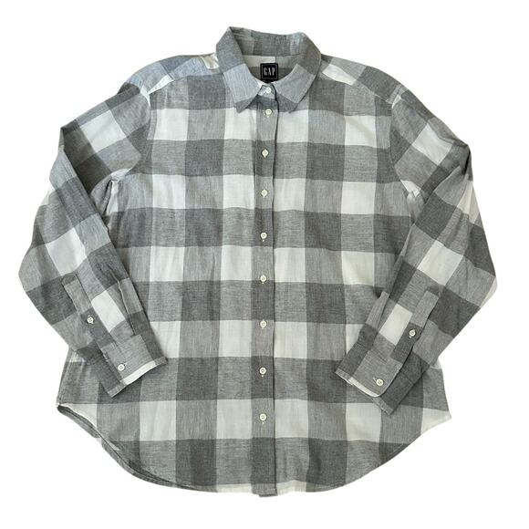 GAP Women’s Gray & White Long Sleeves Button Front Flannel Shirt Size L - Picture 2 of 6